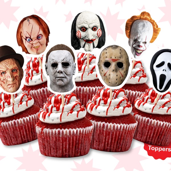 Horror Characters Cupcake Toppers- Horror Cupcake - Horror Party Decorations - Horror Party Supplies - Horror Party Decor - Horror Props