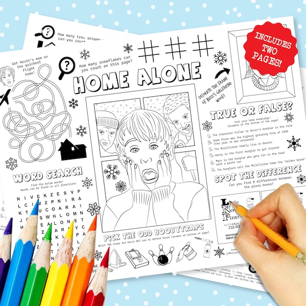 Home Alone Activity Sheet  -Home Alone Party- Home Alone Quizz - Home Alone Party Decorations - Home Alone Party - Home Alone Party Supplies