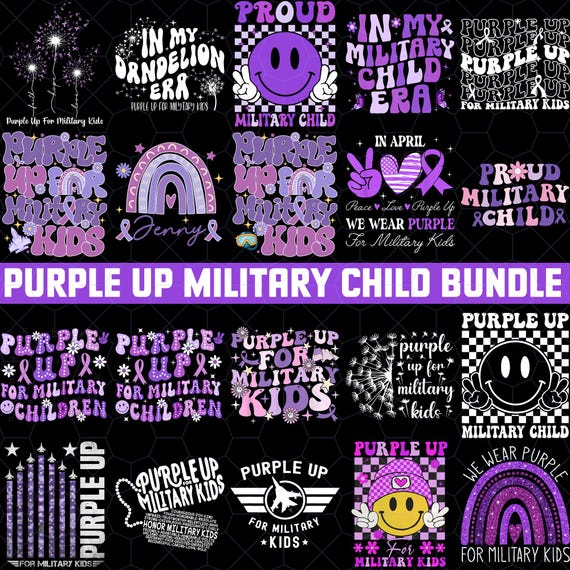 Military Child PNG Bundle, Purple Up Day Png, Military Kids Month, Patriotic Kids Shirt Png, Military Family Support, Digital Download