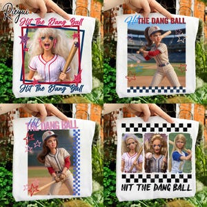 Hit The Dang Ball Baseball Mom Png, Game Day Softball Png, Distressed Doll Face Meme