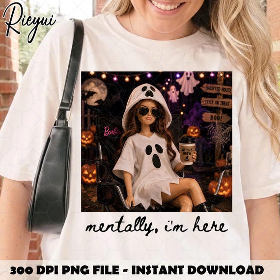 Funny Fall PNG, Mentally I'm Here PNG, Retro Doll Face Meme Sublimation Design, Trendy Cozy Fall Shirt PNG, Digital Download