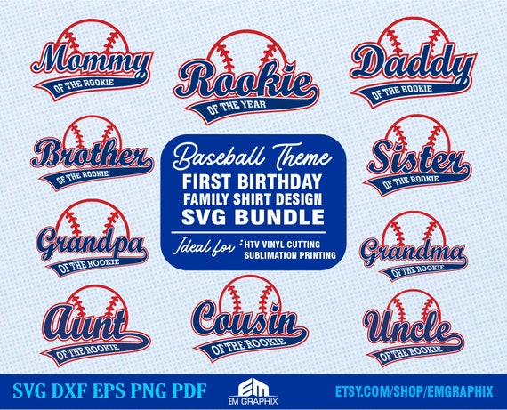 Rookie of the Year SVG Bundle: Baseball First Birthday Matching Family Shirts, Svg Png for Sublimation, Dtf Printing, Digital Cut Files