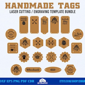 Handmade-Tag Laser-Dateien, Leder-Tag-Schnitt-Vorlage für Laser, Glowforge, Vektor-Schnitt, gravieren Vorlage - svg dxf eps cdr dateien