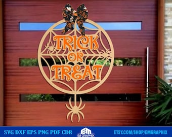 Halloween Spider Web Sign: Trick or Treat Laser Cut File (SVG)