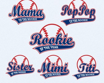 Paquete de archivos SVG de béisbol para el Novato del Año: Mamá, Mimi, Titi, Hermana, Papá / Diseño de camiseta familiar / Archivos DTF, sublimación y corte