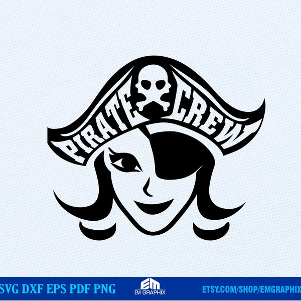 Équipage de pirates SVG | Lady Pirate graphiques Svg Dxf Png fichiers pour Cricut, Silhouette, Clipart numérique, fichier de coupe | Chemise Lady Pirate Typographie