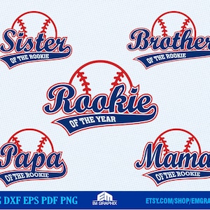 First Birthday Rookie of the Year, Baseball Family Shirt SVG Bundle, Mama Papa Brother Sister, Cut Files, Svg Dxf Eps Png, DTF designs