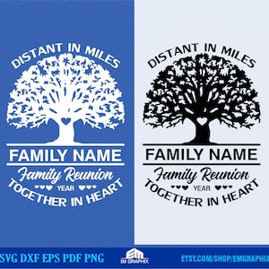 Family Reunion Svg, Distant in Miles, Together in Heart | Customizable Family Shirt Template Svg Png, Cricut, Silhouette Cut Files