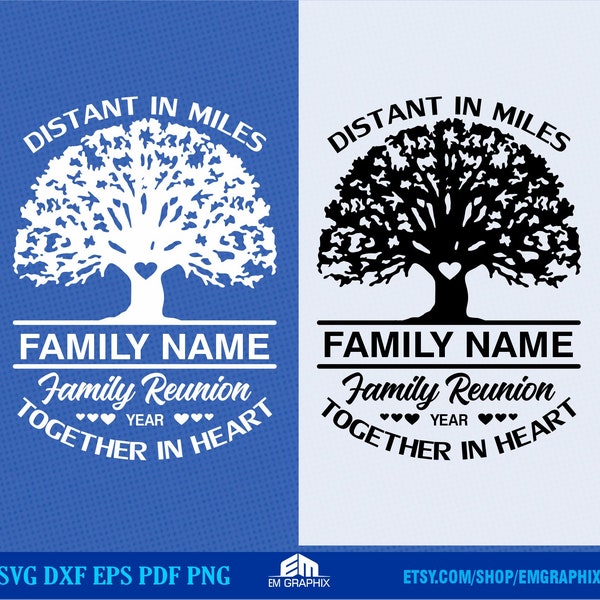 Family Reunion Svg, Distant in Miles, Together in Heart | Customizable Family Shirt Template Svg Png, Cricut, Silhouette Cut Files