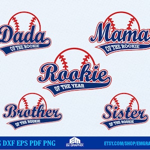 Baseball Family Matching Shirts SVG - Dada, Mama, Brother, Sister of the Rookie of the Year | Birthday Svg Png Cut, Dtf, Sublimation Design