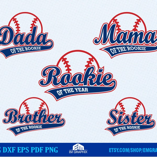 Baseball Family Matching Shirts SVG - Dada, Mama, Brother, Sister of the Rookie of the Year | Birthday Svg Png Cut, Dtf, Sublimation Design