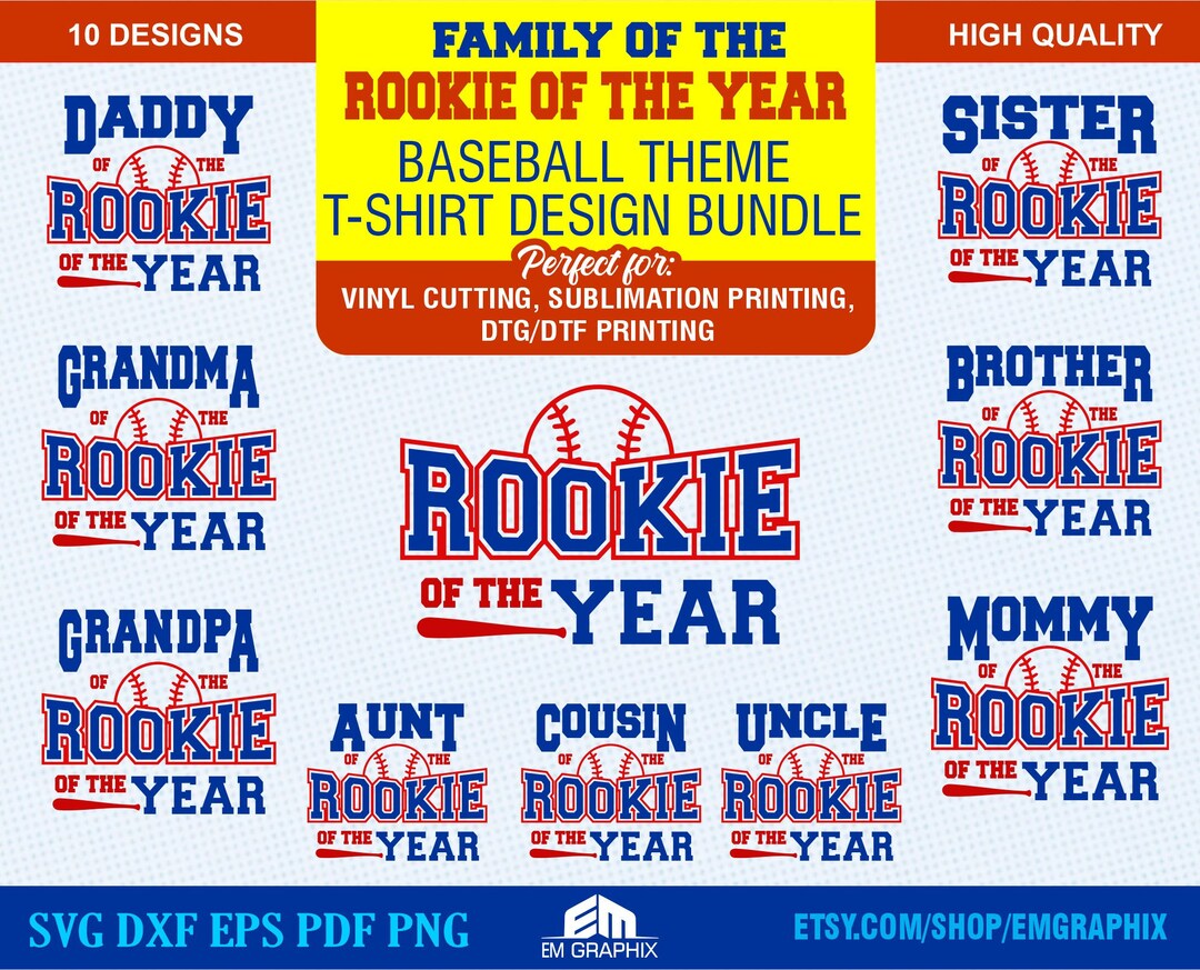 Rookie of the Year Baseball Family SVG Bundle (cut/sublimation Files ...