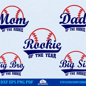 Family of the Rookie of the Year Svg - Dad, Mom, Big Bro, Big Sis SVG | 1st Birthday Svg Png Baseball Designs for Cut or Sublimation