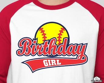 SVG de niña cumpleañera de softbol: Archivos de corte para diseño de camisetas (descarga digital)