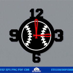 Baseball Wall Clock SVG Laser Cut File, Wall Clock vector template Glowforge, Wall clock Svg Dxf Eps CNC Files