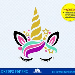Cara de unicornio linda SVG, niña de cumpleaños de unicornio SVG, diseño de fiesta de cumpleaños mágico para Cricut, clipart de Canva, sublimación - Svg Dxf Png Pdf