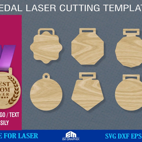 Medal Laser cutting template|Blank medal cut pattern for Laser, CNC, Glowforge, SVG Vector Cut Files