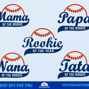 Rookie of the Year Family Svg - Nana, Papa, Tata, Mama of the Rookie, Baseball Theme Birthday Svg Png Digital Cut, DTF, Sublimation Files