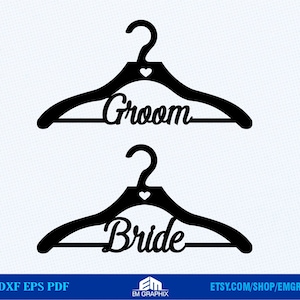Wedding Cloth Hanger SVG - Groom, Bride Laser Cut Files | Wooden Closet Hanger Laser Cut Pattern Svg Dxf Pdf Eps