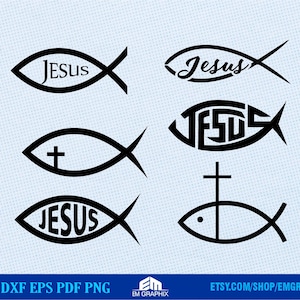 Fish Jesus Svg | Jesus Christ digital clipart - fish sign, God, Religious icon, Christian Fish Png, Eps, Dxf Cut Files for Cricut, Cameo