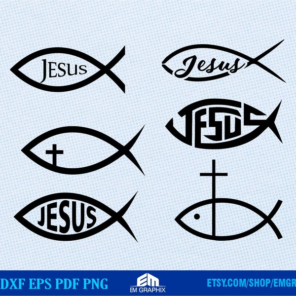 Fisch Jesus SVG | Jesus Christus digitale Clipart - Fischzeichen, Gott, religiöse Ikone, christlicher Fisch, Png, Eps, Dxf-Dateien für Cricut, Cameo