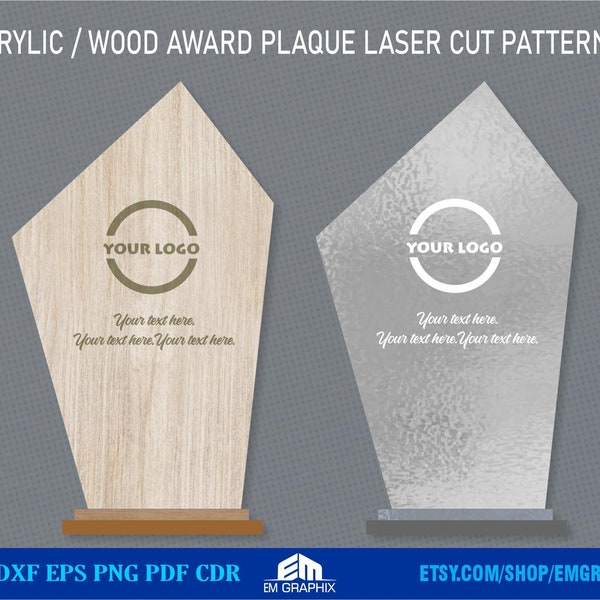 Acrylic Plaque award shape SVG laser cut pattern | Glowforge files, Trophy files, SVG Personalized gifts | Instant download Svg Dxf Eps Cdr