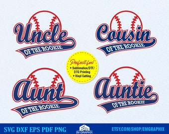Baseball Theme Family Shirt Design SVG - Uncle Auntie Aunt Cousin of the Rookie of the Year | Birthday Svg Png Cut, Sublimation Files