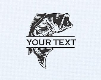 Bass Fishing Monogram Svg | Split Fish Monogram Svg | Fishing Name Monogram Shirt Template | Bass Cricut, Laser Cut File- Svg Dxf Png