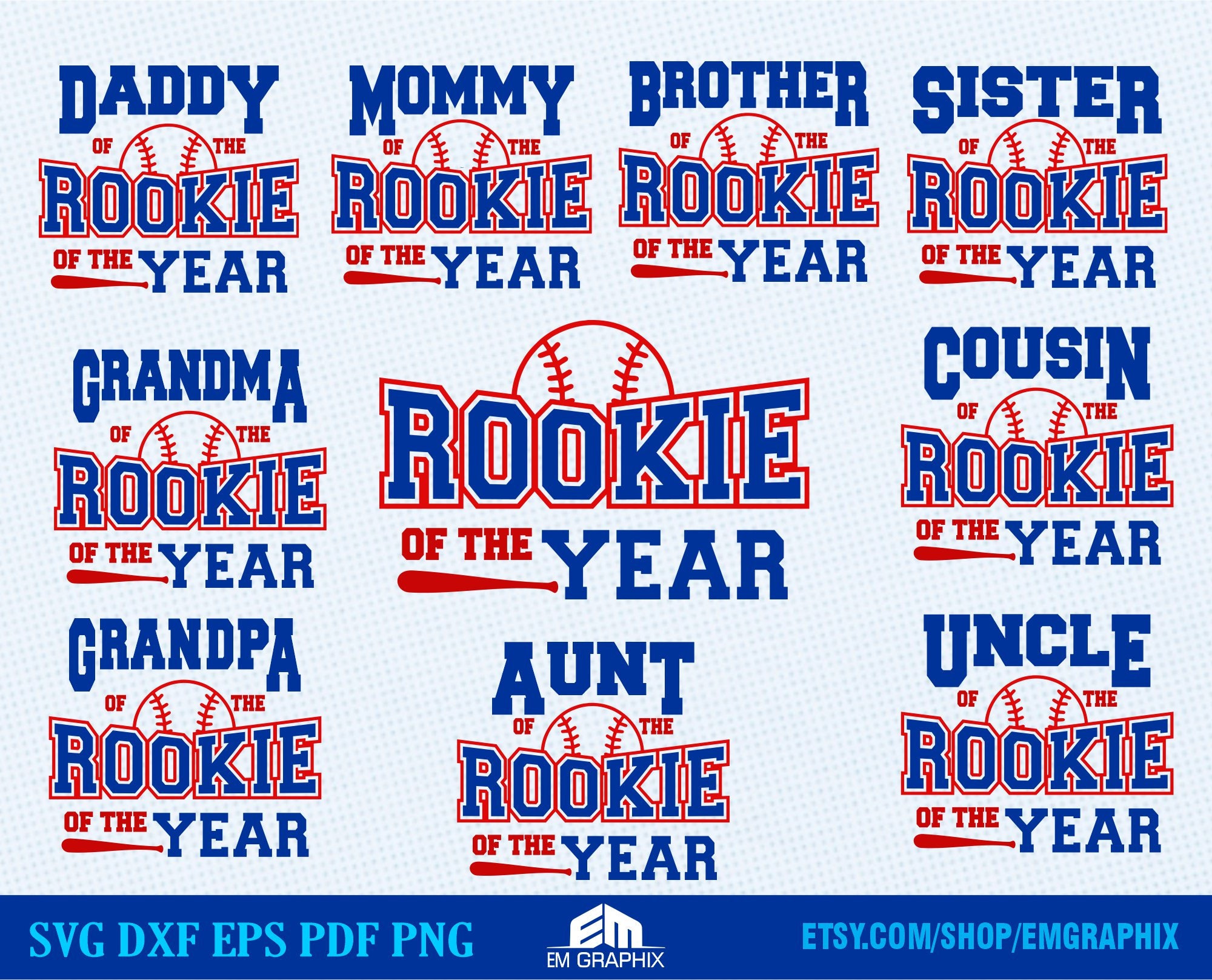 Rookie of the Year Baseball Family SVG Bundle (cut/sublimation Files ...