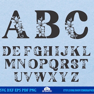 Floral Alphabet SVG | Letras de Monograma Decorativas | Fontes Cricut, Gravura e Sublimação | Arquivos de Corte de Letras Florais para Projetos DIY
