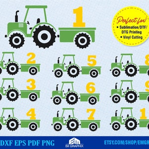 Birthday Tractor SVG, Tractor with Numbers, Farm themed birthday, Farm tractor clipart, birthday svg, tractor png, Digital Download