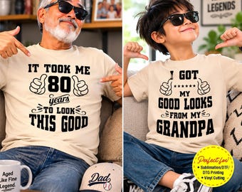 Paquete de archivos SVG "Abuelo y nieto", diseño divertido para camisetas de abuelo, heredé mi belleza del abuelo, archivos SVG para camisetas familiares a juego