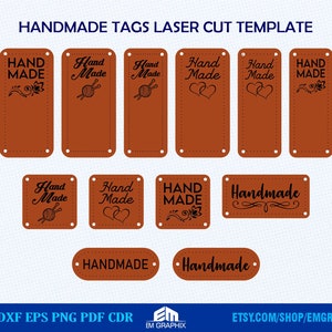 Handmade Tag Laser Cutting File, Leather Tag Cut Template for Laser, Glowforge, Vector Cut and engrave Template - Svg Dxf Eps Cdr Files