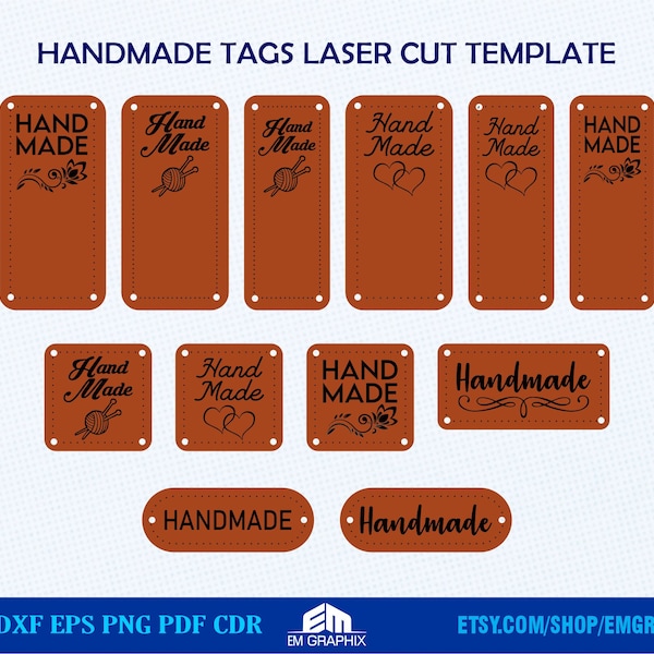 Handmade Tag Laser Cutting File, Leather Tag Cut Template for Laser, Glowforge, Vector Cut and engrave Template - Svg Dxf Eps Cdr Files