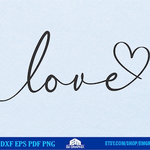 Script d&#39;amour avec coeur SVG, fichier de coupe amour pour Cricut Silhouette, clipart vectoriel, image imprimable