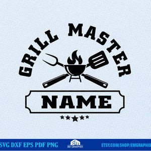 Grill Master Svg, plantilla de Grill Master para crear delantales personalizados, camisas / archivo SVG de parrilla para barbacoa, atuendo para la temporada de parrillas, regalo para papá