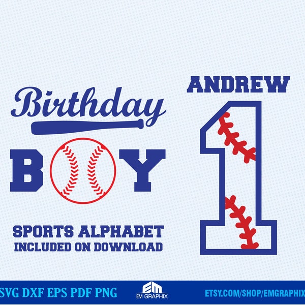 Birthday Boy SVG, 1st Birthday Svg, Baseball Theme Birthday Shirt with Custom Name for Boys, Front and Back Design, Png Sublimation DTF File