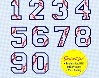 Baseball Numbers | Numbers for Varsity Jersey | Numbers with Baseball Stiches for Birthday Shirt, Sublimation, DTF, Cut Files - Svg Dxf Png