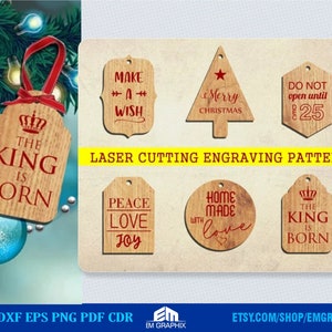 Christmas Gifts Tags SVG, Christmas Ornaments Laser Cut File