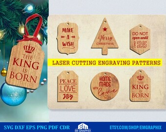 Christmas Gifts Tags SVG, Christmas Ornaments Laser Cut File