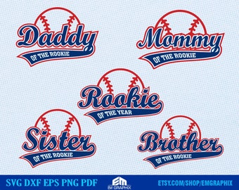 First Birthday Rookie of the Year, Baseball Family Shirt SVG Bundle, Digital Cut Files - Svg Dxf Eps Png, Iron on Files