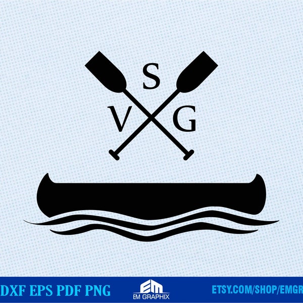 Canoe and Paddles Monogram Base Design Clipart & Digital Cut File Instant Download - Png, SVG EPS DXF Formats, Canoe and paddles Svg Vector