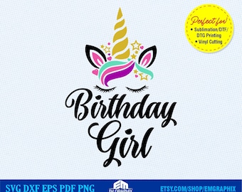Archivo SVG de corte para diseño de camiseta de fiesta de unicornio para niña de cumpleaños