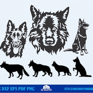 German Shepherd Svg | Dog Head SVG Clipart | German Shepherd  Silhouette - Dog Vector, Svg Dxf EPS Png Files, sublimation