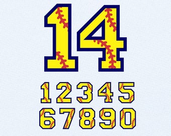 Números de softbol / Números de camisetas universitarias con costuras (SVG, PNG, DXF)