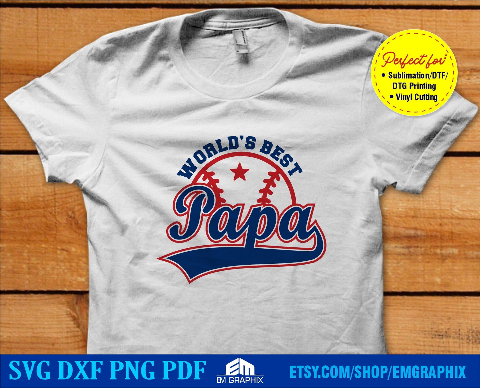 World's Best Papa Svg, Baseball Papa Shirt, Father's Day Sublimation ...
