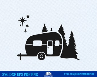 Camper in the Woods SVG: Moon Stars Camping Clipart (Digital Download)