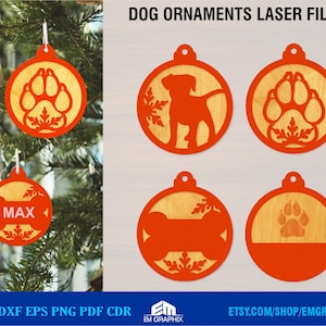 Christmas Ornament SVG, Dog Christmas Tree Decors, Baubles Laser Cut Pattern, Glowforge file