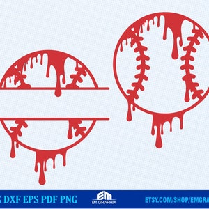 Dripping Baseball SVG | Split Baseball Svg | Softball SVG Files | Softball Silhouette Cricut Cut Files - Svg Dxf Pdf Png | Sports Vector
