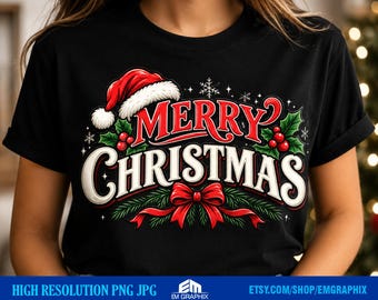 Feliz Navidad PNG, Diseño de camiseta navideña vintage, Sublimación navideña retro, Papá Noel navideño PNG, Diseño DTF